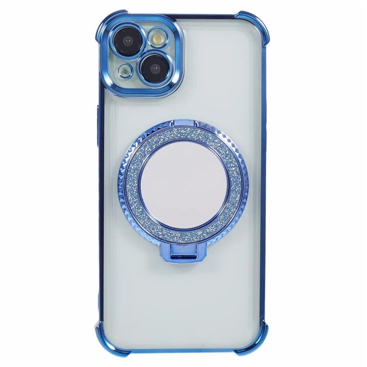 For iPhone 14 Plus Side Heart Pattern Case Kickstand TPU Phone Cover with Mirror