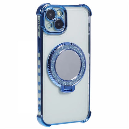 For iPhone 14 Plus Side Heart Pattern Case Kickstand TPU Phone Cover with Mirror