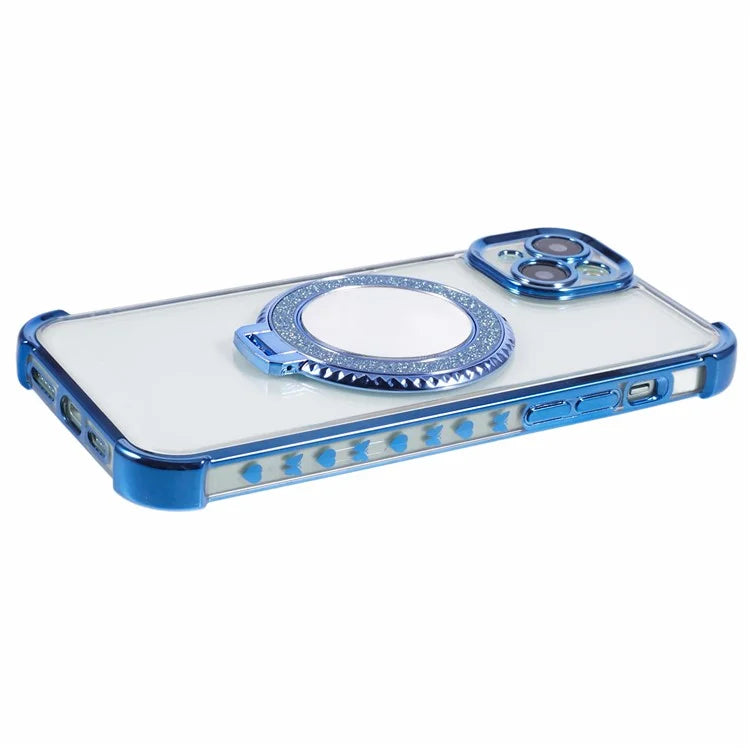 For iPhone 14 Plus Side Heart Pattern Case Kickstand TPU Phone Cover with Mirror