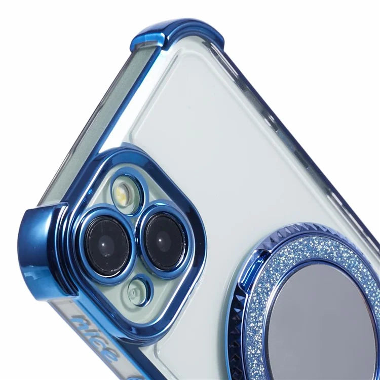 For iPhone 14 Plus Side Heart Pattern Case Kickstand TPU Phone Cover with Mirror