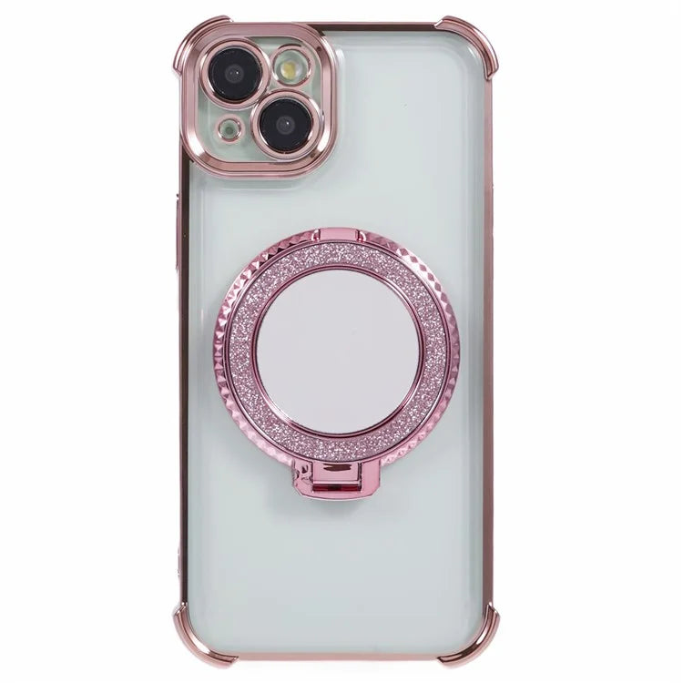 For iPhone 14 Plus Side Heart Pattern Case Kickstand TPU Phone Cover with Mirror