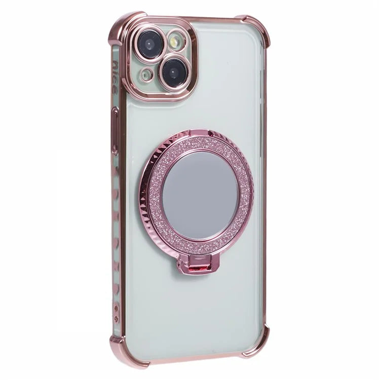For iPhone 14 Plus Side Heart Pattern Case Kickstand TPU Phone Cover with Mirror