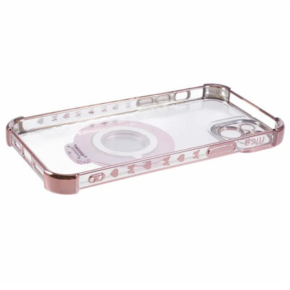 For iPhone 14 Plus Side Heart Pattern Case Kickstand TPU Phone Cover with Mirror