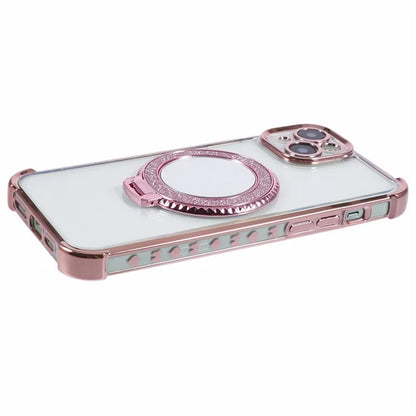 For iPhone 14 Plus Side Heart Pattern Case Kickstand TPU Phone Cover with Mirror