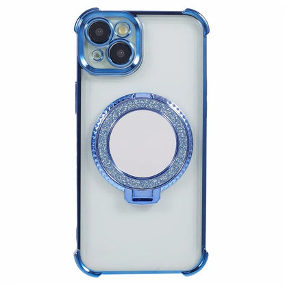 For iPhone 15 Side Heart Pattern Case Kickstand TPU Phone Cover with Mirror