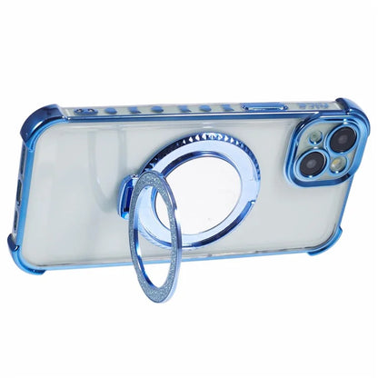 For iPhone 15 Side Heart Pattern Case Kickstand TPU Phone Cover with Mirror