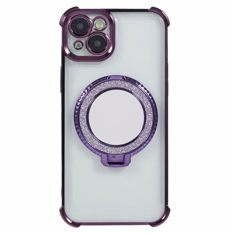 For iPhone 15 Side Heart Pattern Case Kickstand TPU Phone Cover with Mirror