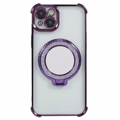For iPhone 15 Side Heart Pattern Case Kickstand TPU Phone Cover with Mirror