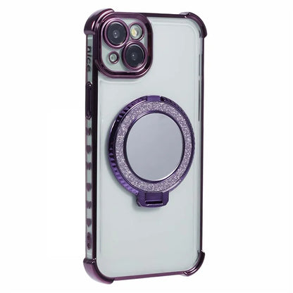 For iPhone 15 Side Heart Pattern Case Kickstand TPU Phone Cover with Mirror