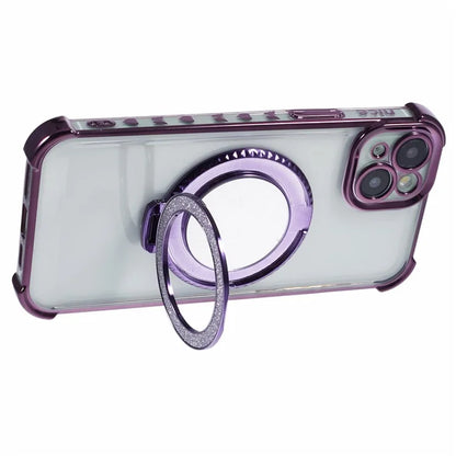 For iPhone 15 Side Heart Pattern Case Kickstand TPU Phone Cover with Mirror
