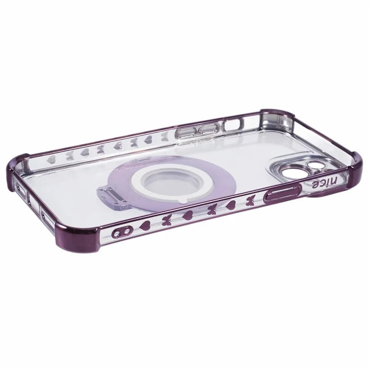 For iPhone 15 Side Heart Pattern Case Kickstand TPU Phone Cover with Mirror