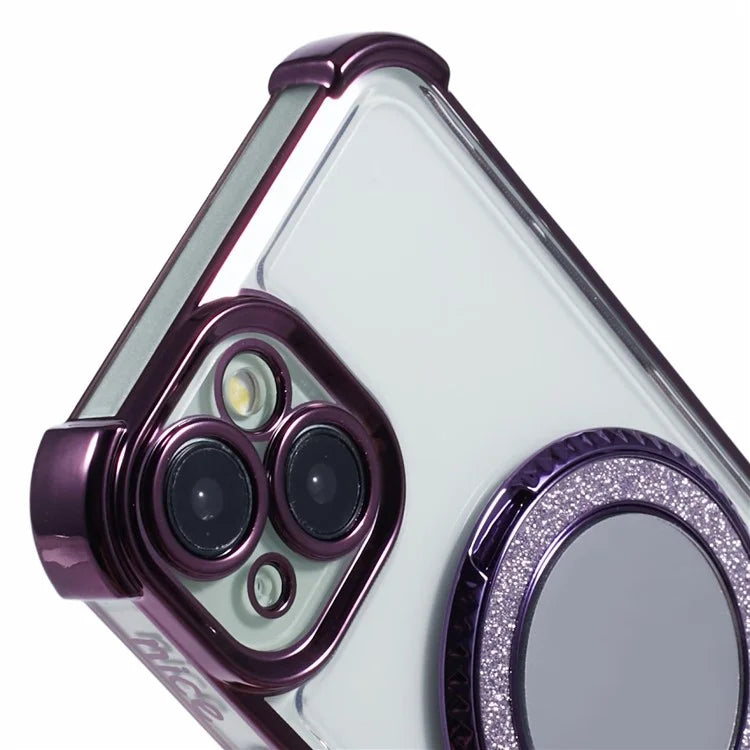 For iPhone 15 Side Heart Pattern Case Kickstand TPU Phone Cover with Mirror