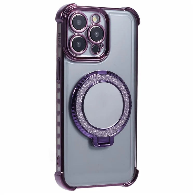 For iPhone 15 Pro Side Heart Pattern Case Kickstand TPU Phone Cover with Mirror