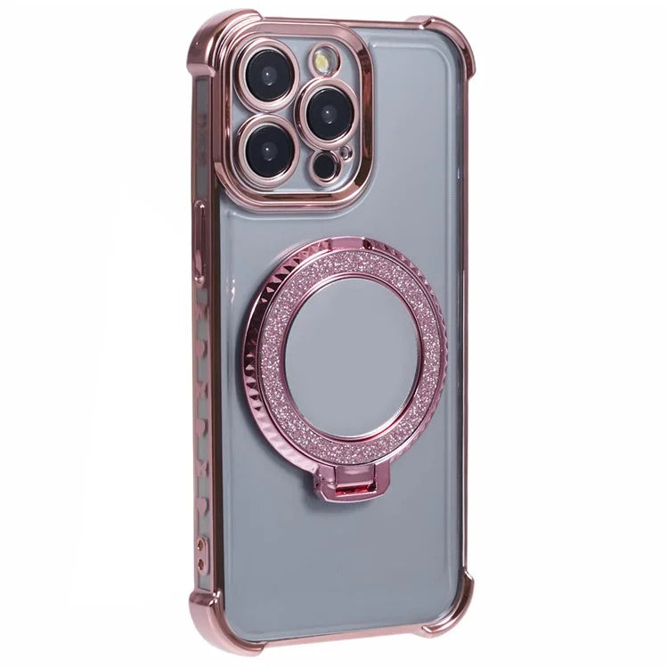 For iPhone 12 Pro Side Heart Pattern Case Kickstand TPU Phone Cover with Mirror