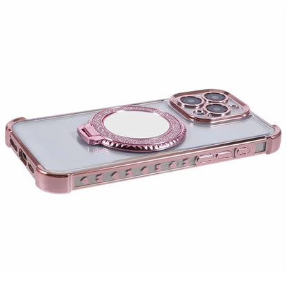 For iPhone 12 Pro Side Heart Pattern Case Kickstand TPU Phone Cover with Mirror