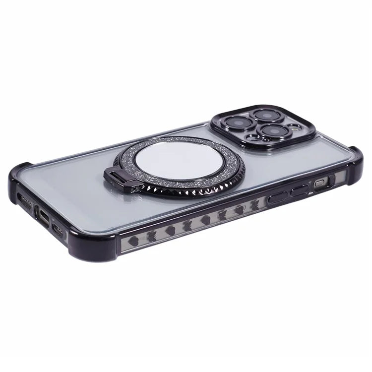 For iPhone 12 Pro Side Heart Pattern Case Kickstand TPU Phone Cover with Mirror