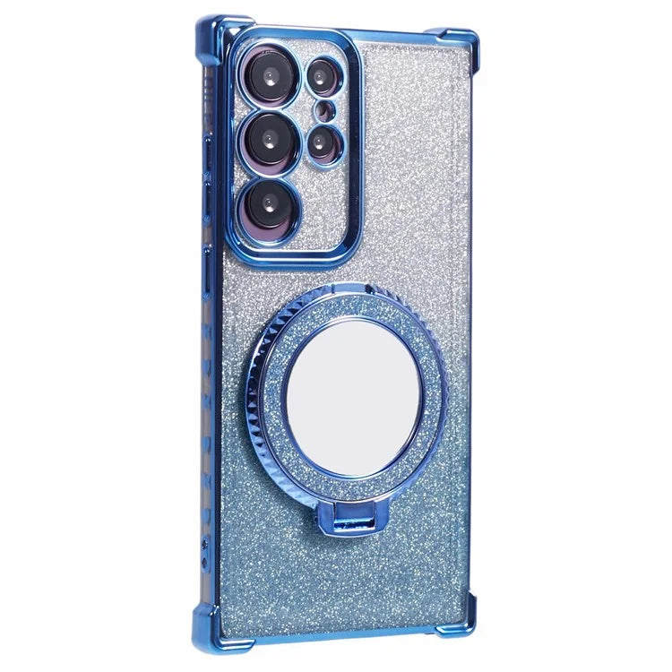 For Samsung Galaxy S22 Ultra 5G Case TPU Glitter Phone Cover with Kickstand and Mirror