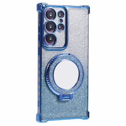 For Samsung Galaxy S22 Ultra 5G Case TPU Glitter Phone Cover with Kickstand and Mirror