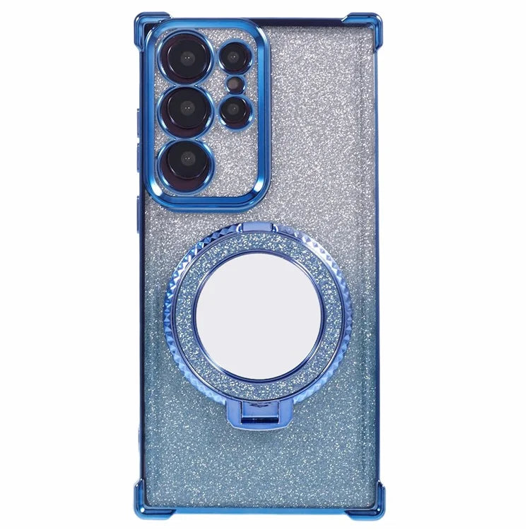 For Samsung Galaxy S22 Ultra 5G Case TPU Glitter Phone Cover with Kickstand and Mirror