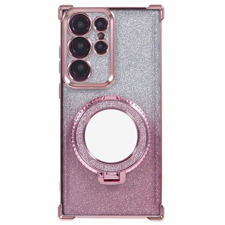 For Samsung Galaxy S22 Ultra 5G Case TPU Glitter Phone Cover with Kickstand and Mirror