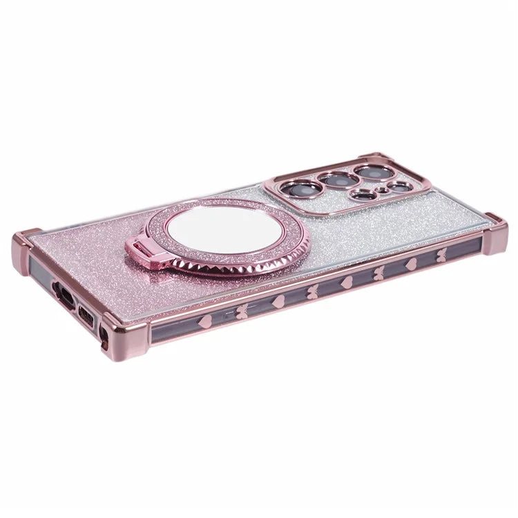For Samsung Galaxy S22 Ultra 5G Case TPU Glitter Phone Cover with Kickstand and Mirror