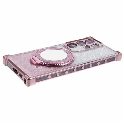 For Samsung Galaxy S22 Ultra 5G Case TPU Glitter Phone Cover with Kickstand and Mirror