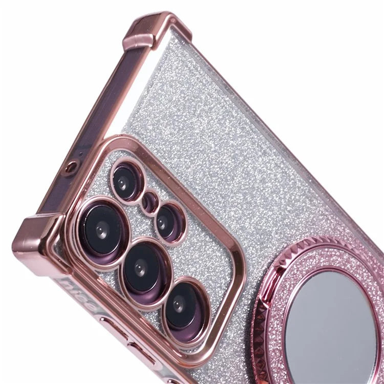 For Samsung Galaxy S22 Ultra 5G Case TPU Glitter Phone Cover with Kickstand and Mirror