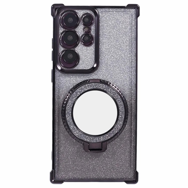 For Samsung Galaxy S22 Ultra 5G Case TPU Glitter Phone Cover with Kickstand and Mirror