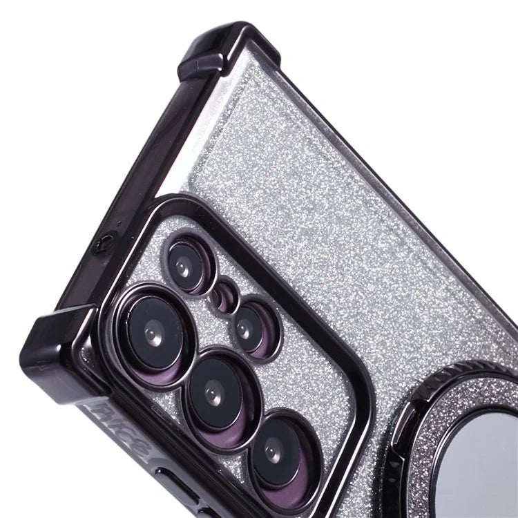 For Samsung Galaxy S22 Ultra 5G Case TPU Glitter Phone Cover with Kickstand and Mirror