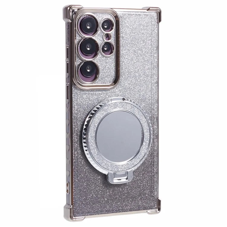 For Samsung Galaxy S22 Ultra 5G Case TPU Glitter Phone Cover with Kickstand and Mirror