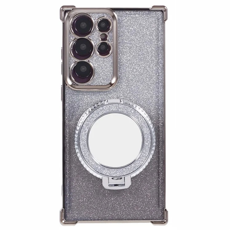 For Samsung Galaxy S22 Ultra 5G Case TPU Glitter Phone Cover with Kickstand and Mirror