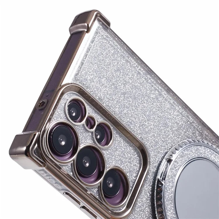 For Samsung Galaxy S22 Ultra 5G Case TPU Glitter Phone Cover with Kickstand and Mirror
