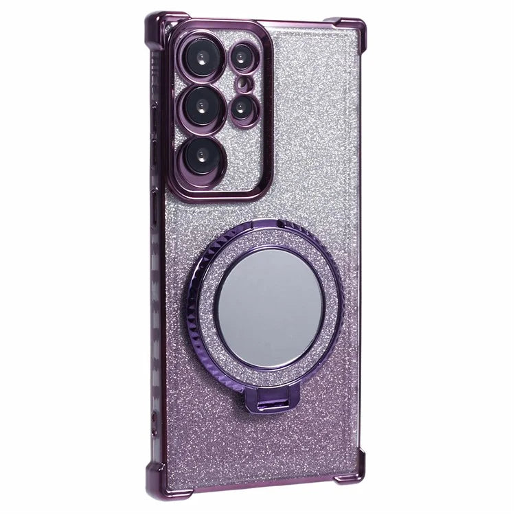 For Samsung Galaxy S22 Ultra 5G Case TPU Glitter Phone Cover with Kickstand and Mirror