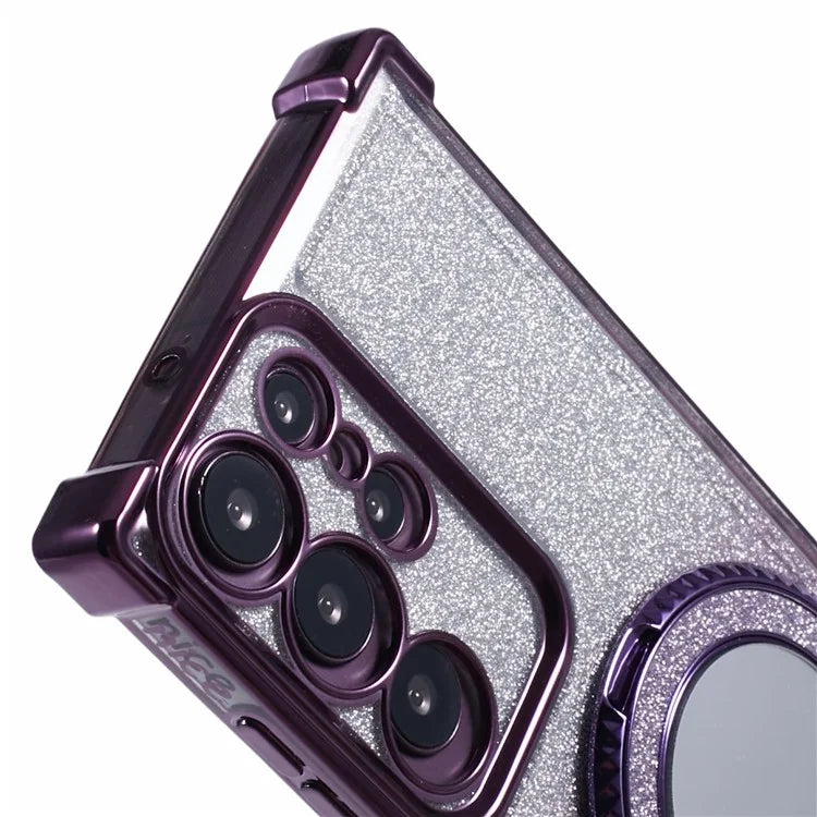For Samsung Galaxy S22 Ultra 5G Case TPU Glitter Phone Cover with Kickstand and Mirror