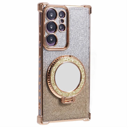 For Samsung Galaxy S22 Ultra 5G Case TPU Glitter Phone Cover with Kickstand and Mirror