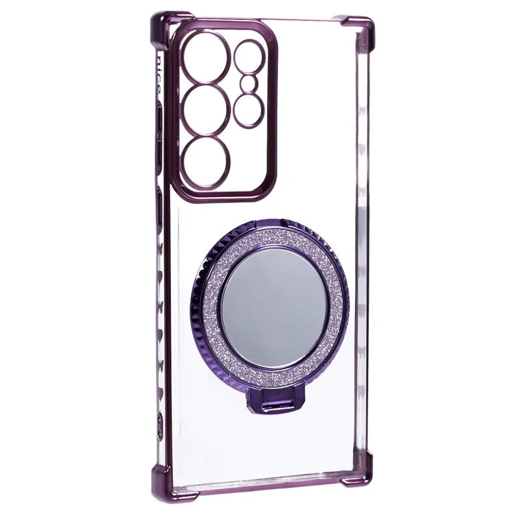 For Samsung Galaxy S22 Ultra 5G Side Heart Pattern Case Kickstand TPU Phone Cover with Mirror