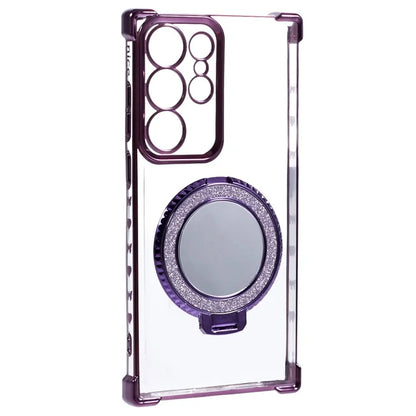 For Samsung Galaxy S22 Ultra 5G Side Heart Pattern Case Kickstand TPU Phone Cover with Mirror