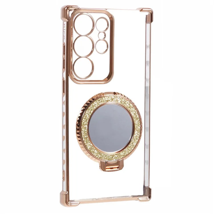 For Samsung Galaxy S22 Ultra 5G Side Heart Pattern Case Kickstand TPU Phone Cover with Mirror
