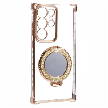 For Samsung Galaxy S22 Ultra 5G Side Heart Pattern Case Kickstand TPU Phone Cover with Mirror