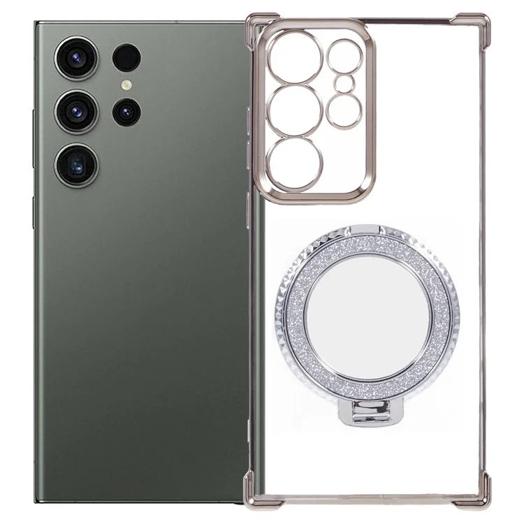 For Samsung Galaxy S22 Ultra 5G Side Heart Pattern Case Kickstand TPU Phone Cover with Mirror
