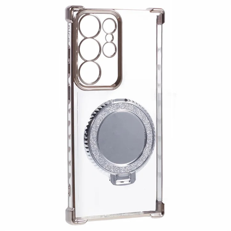 For Samsung Galaxy S22 Ultra 5G Side Heart Pattern Case Kickstand TPU Phone Cover with Mirror