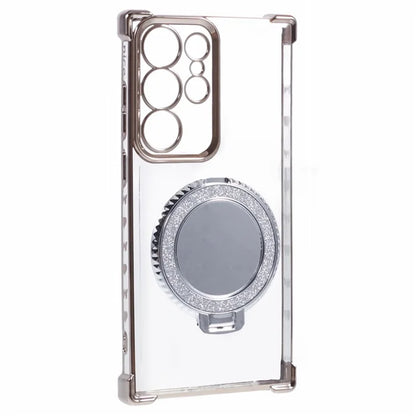 For Samsung Galaxy S22 Ultra 5G Side Heart Pattern Case Kickstand TPU Phone Cover with Mirror
