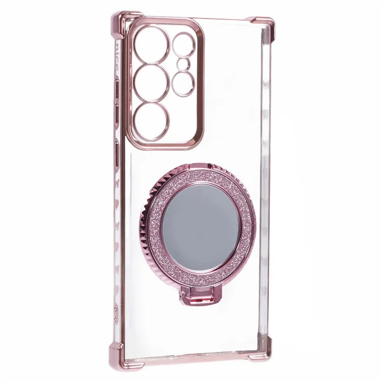 For Samsung Galaxy S22 Ultra 5G Side Heart Pattern Case Kickstand TPU Phone Cover with Mirror