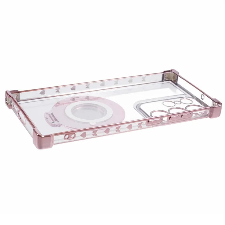 For Samsung Galaxy S22 Ultra 5G Side Heart Pattern Case Kickstand TPU Phone Cover with Mirror
