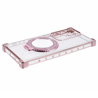 For Samsung Galaxy S22 Ultra 5G Side Heart Pattern Case Kickstand TPU Phone Cover with Mirror