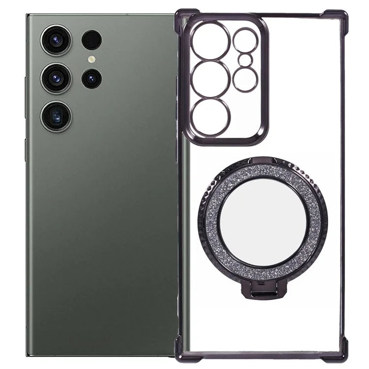 For Samsung Galaxy S22 Ultra 5G Side Heart Pattern Case Kickstand TPU Phone Cover with Mirror