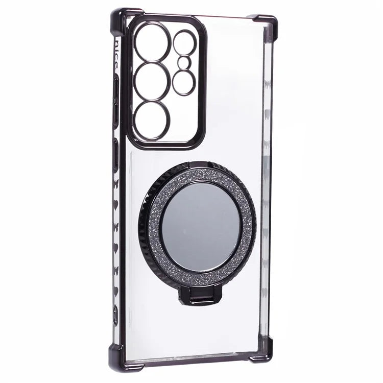 For Samsung Galaxy S22 Ultra 5G Side Heart Pattern Case Kickstand TPU Phone Cover with Mirror