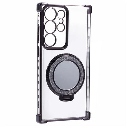 For Samsung Galaxy S22 Ultra 5G Side Heart Pattern Case Kickstand TPU Phone Cover with Mirror
