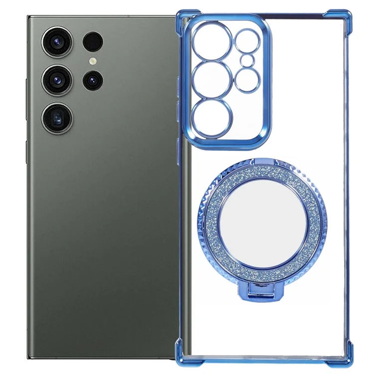 For Samsung Galaxy S22 Ultra 5G Side Heart Pattern Case Kickstand TPU Phone Cover with Mirror