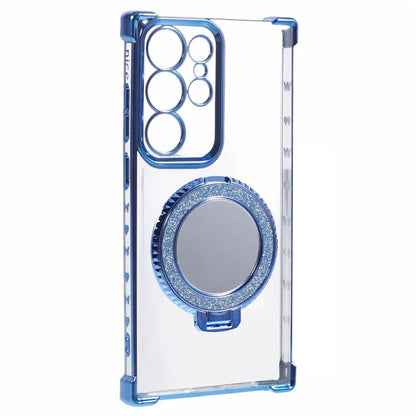 For Samsung Galaxy S22 Ultra 5G Side Heart Pattern Case Kickstand TPU Phone Cover with Mirror